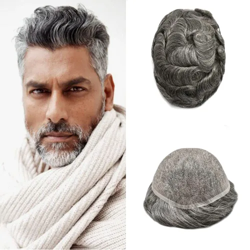 Miniatura 99 de PUNRU HAIR Completo Swiss Lace Toupee para hombres Sistema de cabello humano real Sistema de reemplazo de cabello humano para hombre Toupee