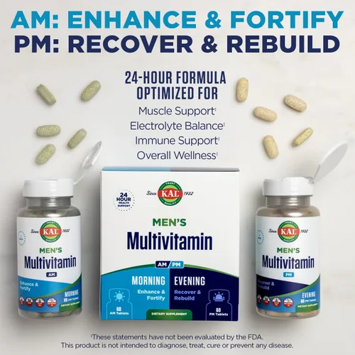 Miniatura 5 de KAL Plus Multivitamínico 2 en 1 para mujeres mayores de 50 años, vitamina B y D AM/PM, biotina, ginkgo biloba, fuerza ósea y apoyo inmunológico