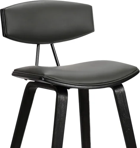 Miniatura 11 de Armen Living Fox - Taburete de bar moderno de mediados de siglo de piel sintética gris y madera negra de 25.5 pulgadas Piel sintética gris/negro