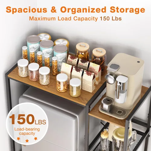 Miniatura 4 de Mini soporte para refrigerador con estantes de almacenamiento, soporte de metal resistente para refrigerador de 3 niveles, estante para microondas