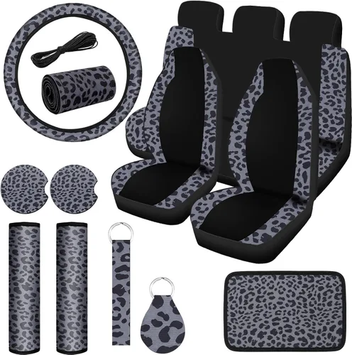 Miniatura 11 de Frienda Juego completo de 13 fundas de asiento de automóvil con estampado de camuflaje para mujeres y hombres, accesorios de automóvil de goma
