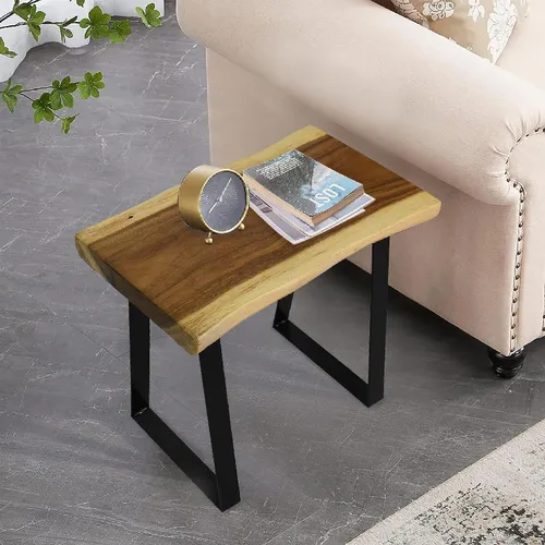 Banco rectangular de madera natural, taburetes de entrada de madera maciza de 20 x 13 x 18 pulgadas de alto, mesa auxiliar rústica con borde vivo,