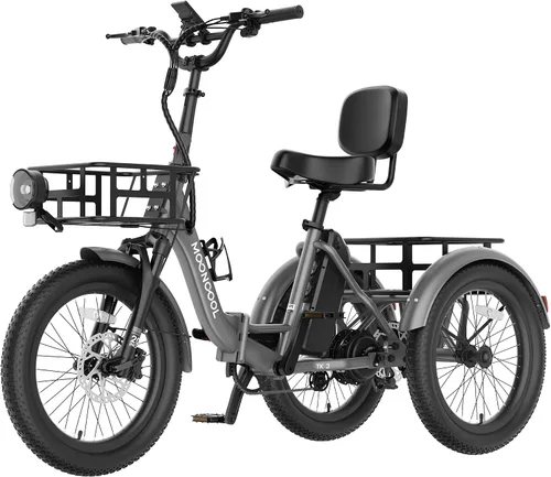Miniatura 9 de MOONCOOL Foldable Electric Tricycle for Adults, 20" Aluminum Etrike Fat Tire, Rated 500W 48V 15Ah Rear Differential, Front Suspension, 15.5MPH