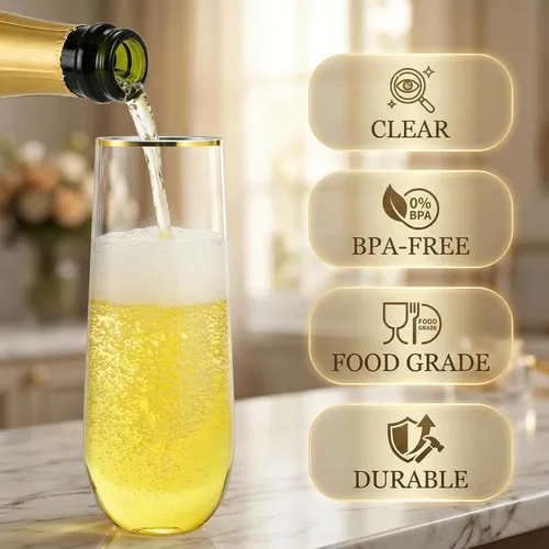 Miniatura 3 de Hacaroa Paquete de 48 copas de champán de plástico sin tallo, vasos transparentes de 9 onzas, sin BPA, vasos de mimosa desechables para vino