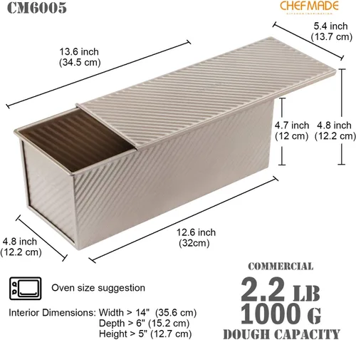Miniatura 2 de CHEFMADE Caja tostadora con tapa, a rayas o estructura lisa, antiadherente, Teflon, para hornear