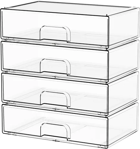 Miniatura 10 de Yieach Cajones de almacenamiento apilables transparentes de 12.1 pulgadas de ancho, paquete de 2 organizadores de cajones acrílicos para accesorios