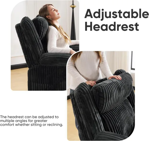 Miniatura 6 de Silla reclinable eléctrica de gran tamaño con masaje y calor, silla reclinable giratoria para adultos con almacenamiento de brazos, sillón Gris