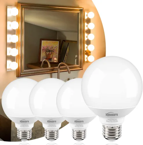 Honesorn Bombilla de tocador equivalente a 60 W, base E26 blanca cálida de 2700 K, luz redonda para baño, bombillas LED G25 para espejo de tocador