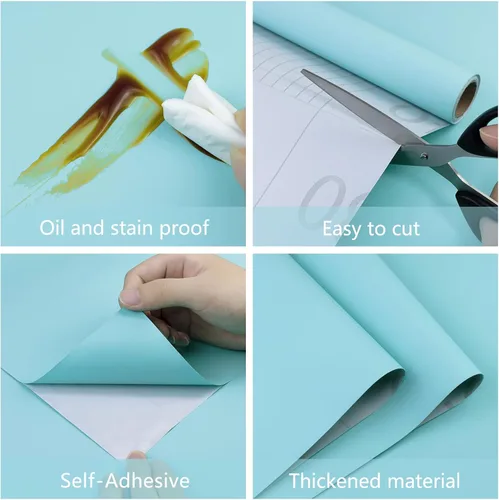 Miniatura 2 de Papel Pintado Negro para Despegar y Pegar 15.7"x118" Papel de Contacto de Color Sólido Moderno Autoadhesivo Extraíble de Vinilo para Paredes