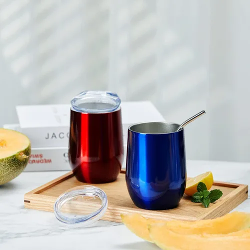 Miniatura 7 de COMOOO Vaso de vino de acero inoxidable con tapa y pajita, 12 onzas, doble pared aislada al vacío, vaso de viaje para café, vino, cócteles, champán
