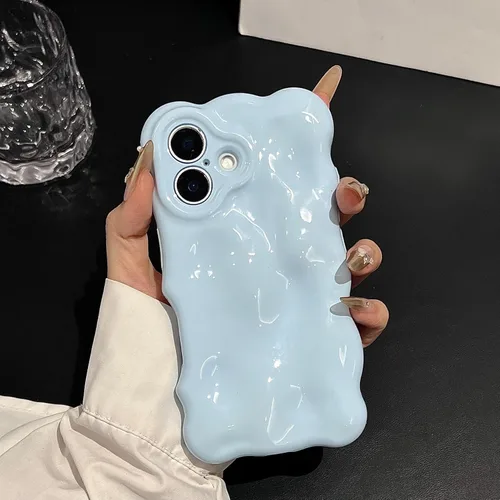 Miniatura 4 de XIZYO Funda para iPhone 13 de 6.1 pulgadas, bonito patrón de ondas, estético, 3D, rizado, ondulado, chapado en purpurina, para mujeres y niñas, Azul