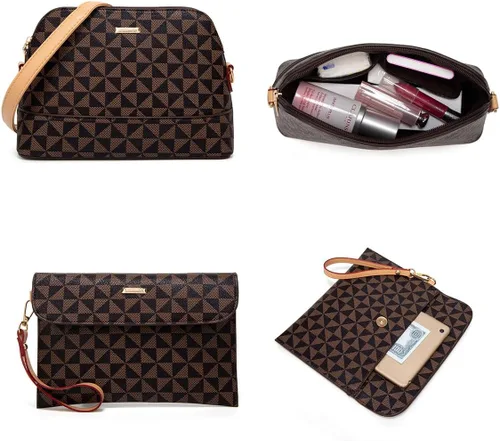 Miniatura 36 de Juego de 4 bolsas modernos para mujer de cuero sintético: bolso tote, bolso de hombro, bolso de mano y cartera.
