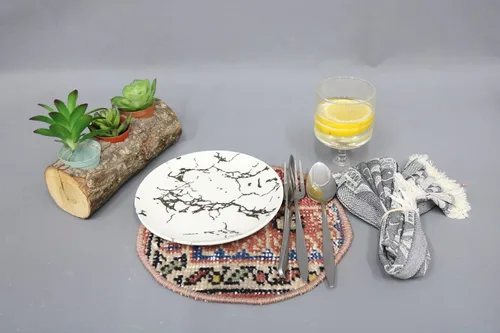 Miniatura 5 de Accesorio de comedor, Rug Supla, Kilim Supla, mantel individual beige, alfombra Supla de 10 x 10 pulgadas, mantel individual étnico, placa inferior