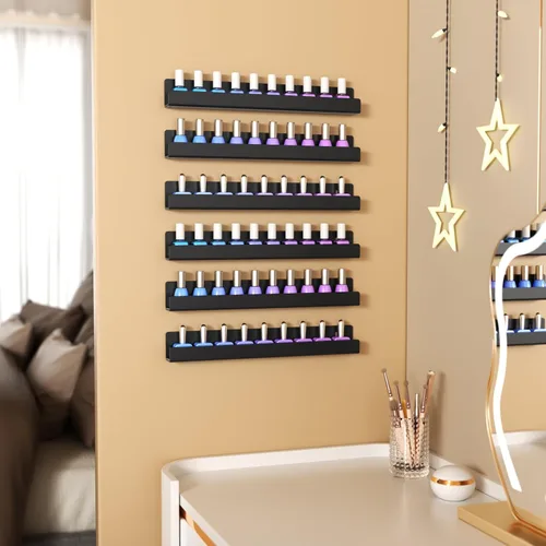 Miniatura 7 de NIUBEE Paquete de 6 estantes para esmalte de uñas, estante montado en la pared con inserciones de extremo antideslizantes extraíbles, organizador
