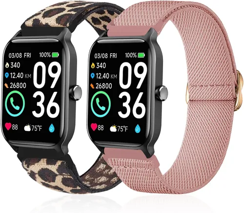 Paquete de 2 correas elásticas de nailon compatibles con Woneligo/Fitpolo Smart Watch IDW13, correas elásticas suaves para reloj FITVII Rosa +