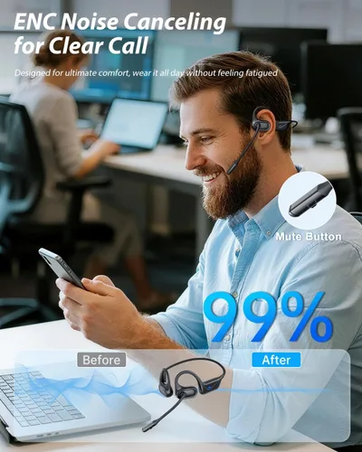Miniatura 3 de Auriculares de oreja abierta con micrófono, auriculares Bluetooth a prueba de sudor de 0.99 oz con cancelación de ruido y silencio, 20 horas