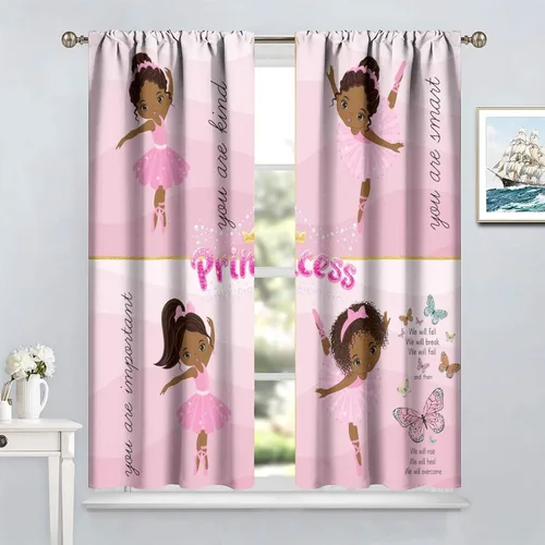 Miniatura 4 de YCness Cortinas afroamericanas para niños, tratamientos de ventana de niña negra afro para dormitorio, lindas cortinas de bailarina bailarina rosa