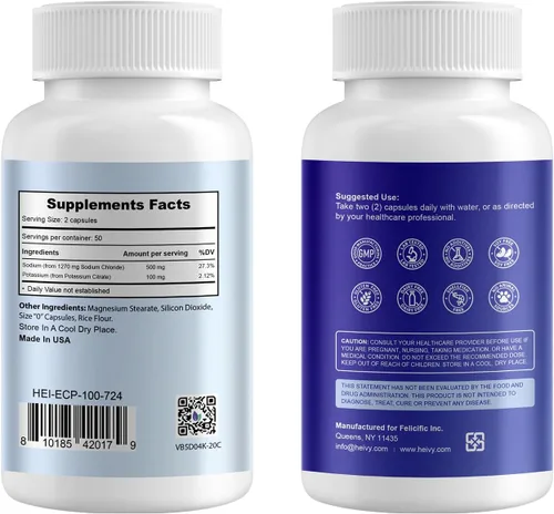 Miniatura 2 de Heivy Cápsulas de electrolitos, tabletas de sal de alto contenido de sodio (500 mg de sodio y 100 mg de potasio), pastillas de sal para macetas