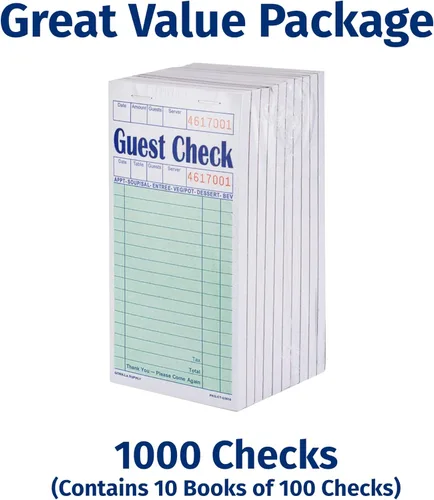 Miniatura 5 de [1000] Gorilla Supply - Libro de cheques de invitados de 3.4 x 6.73 pulgadas, bloc de notas de servidor para camarero y camarera, cheques perforados