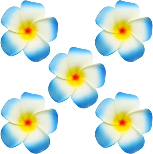 100 pétalos artificiales de plumeria rubra hawaiana de espuma de Frangipani de 3.2 pulgadas de diámetro, para decoración de bodas y fiestas (azul)