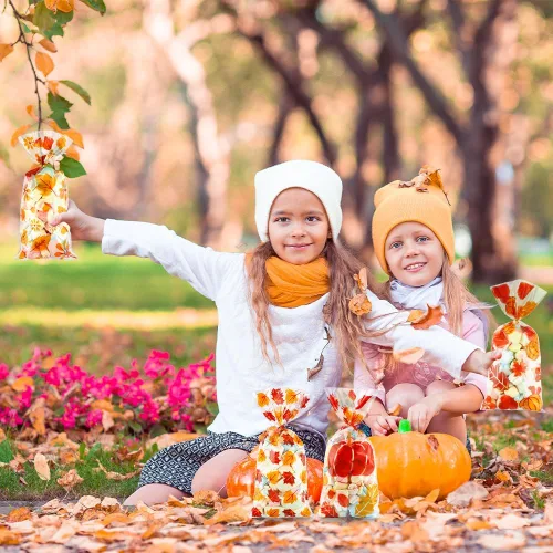Miniatura 7 de Bolsas de regalo de otoño para Acción de Gracias, 100 piezas de bolsas de celofán para Acción de Gracias de otoño, bolsas de regalo de plástico