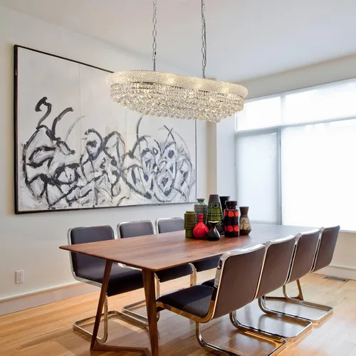 Miniatura 4 de Candelabros rectangulares de cristal para comedor, 10 luces de altura ajustable, lámpara de techo ovalada de cristal para isla de cocina, acabado