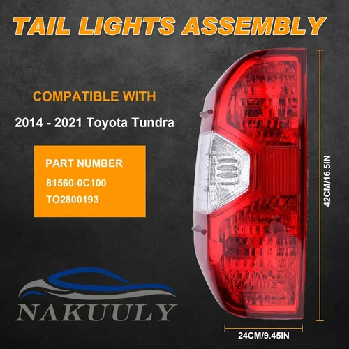 Miniatura 2 de Luz Trasera Compatible con Toyota Tundra 2014-2021 Pickup Lado Izquierdo del Conductor Luz Trasera Conjunto de Lámpara de Freno Trasera sin Bombilla