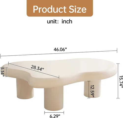Miniatura 3 de Guyii Cloud - Mesa de centro moderna blanca para sala de estar, bonita mesa de té irregular para interiores con 3 patas, fácil montaje