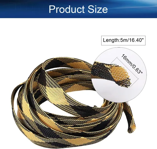 Miniatura 2 de Bettomshin Manga de gestión de cables negra y amarilla, 0.63 pulgadas de ancho, protector de cable PET ignífugo de 16.4 pies (16.4 ft)
