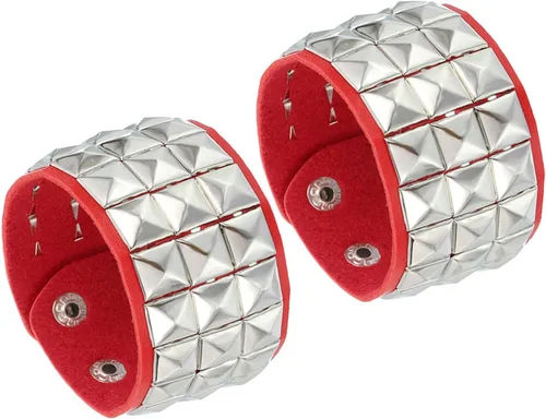 Miniatura 7 de MECCANIXITY 2 pulseras punk de cuero de 8.7 pulgadas/8.7 in en capas de remaches cuadrados, pulseras