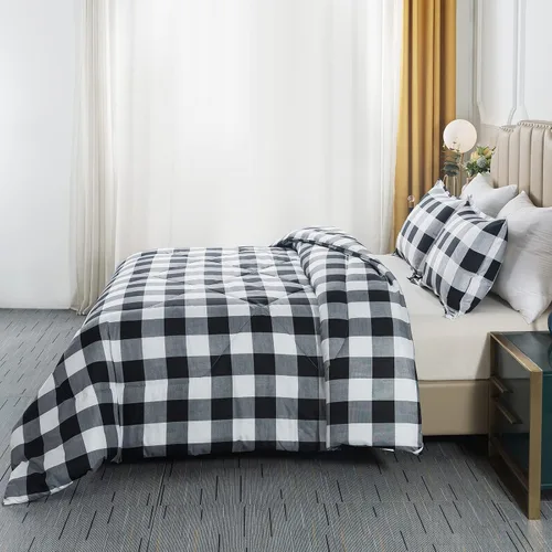 Miniatura 3 de Caressma Juego de edredón a cuadros tamaño individual, juego de ropa de cama de edredón a cuadros negros y blancos para todas las estaciones