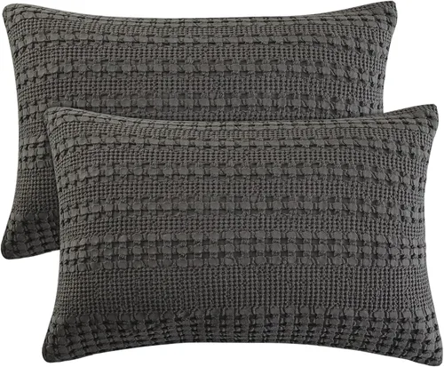 Miniatura 48 de PHF Fundas de almohada con tejido de gofre de 24" x 24", paquete de 2, funda de almohada cuadrada 100% algodón para decoración de ropa de cama, sin