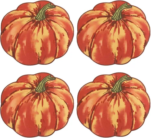 Miniatura 10 de Simplebrand Juego de 4 manteles individuales con estampado de calabaza beige para cocina, resistentes a las manchas, protegen la mesa del comedor
