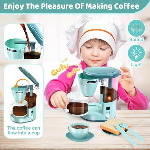 Miniatura 5 de Shemira Accesorios de Cocina de Juguete, Juego de Electrodomésticos de Cocina de Juguete con Cafetera, Licuadora, Batidora, Tostadora, Juego