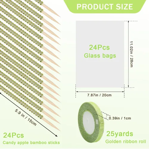Miniatura 2 de Juego de 24 palitos de manzana de caramelo, 24P Bling Stick para brochetas de madera con diamantes de imitación de manzana con bolsas de 24 P/cinta