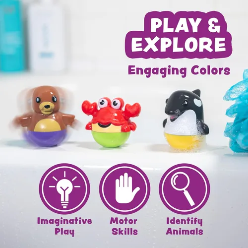 Miniatura 7 de Tub Works® Tub Bobbers™ Bob, Wobble & Float - Juguetes de baño verticales para niños pequeños, paquete de 6 Acción única de tambaleo Juguetes