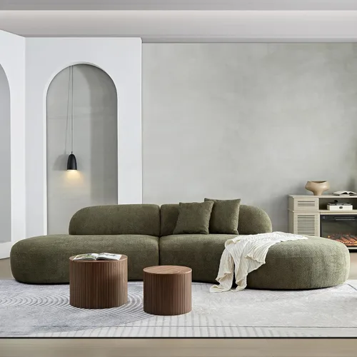 Miniatura 12 de Sofá curvado de lujo de 135.4 pulgadas, moderno sofá beige tapizado, cómodos sofás Boucle tapizados de gran tamaño con diván, sofás seccionales