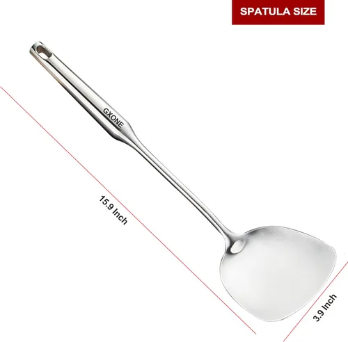 Miniatura 2 de Wok - Espátula de acero inoxidable, espátula ancha de metal con mango largo hueco, utensilios de wok, plata/14.7 pulgadas