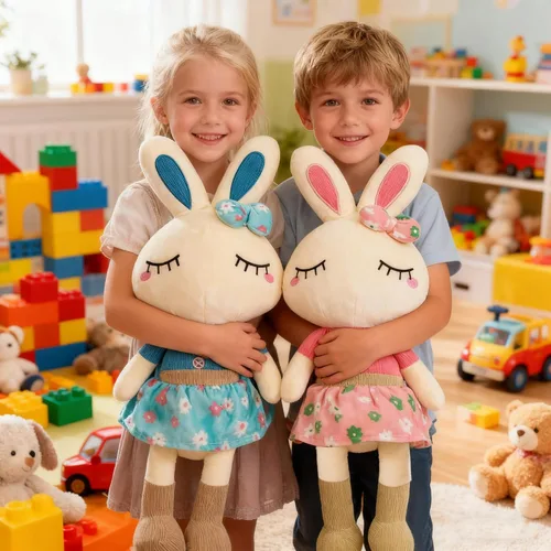 Miniatura 4 de Juego de 2 peluches de conejo de Pascua para niños, 18.3 pulgadas, juguetes de conejo grande, bonitos regalos de cumpleaños para niños y niñas, rosa