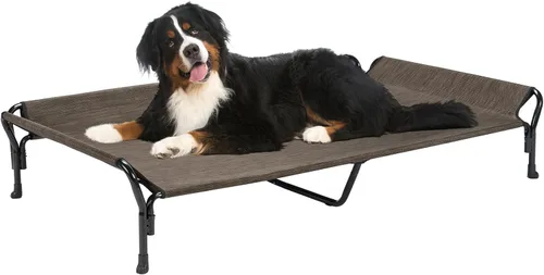 Miniatura 10 de Veehoo Cama elevada refrescante para perros, cuna elevada XL para mascotas con barandilla y reposacabezas inclinado, malla Teslin transpirable Gris