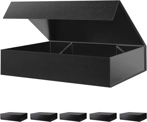 Miniatura 55 de BLK&WH Caja de regalo de 9 x 6.5 x 3.8 pulgadas, caja de regalo negra, caja de padrino, caja plegable con tapa de cierre magnético para embalaje