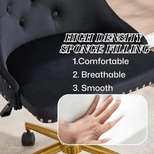 Miniatura 6 de Silla de escritorio de terciopelo sin brazos para oficina en casa, silla giratoria con altura ajustable, pequeña y linda silla de tocador para Negro