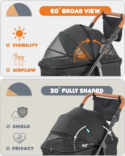Miniatura 5 de Zoosky Cochecito mediano para perros grandes, cochecito para mascotas para perros medianos de hasta 66 libras, todo terreno con asa y toldo