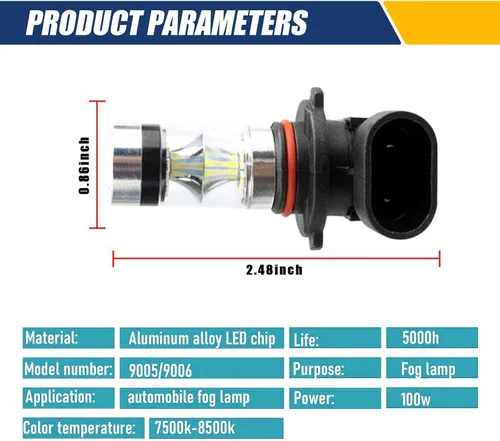 Miniatura 2 de Paquete de 2 bombillas LED antiniebla 9005/9006 para automóvil, luces de haz bajo de 12 V, 100 W, luz delantera de 6500 K, luces de circulación