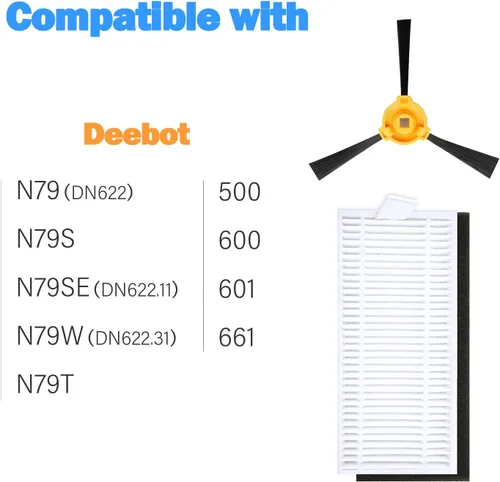 Miniatura 2 de Piezas de repuesto aptas para EcoVacs DEEBOT N79S, N79,500, N79W, 600, 601, 661 Accesorios para aspiradoras robóticas (filtros, cepillos laterales)