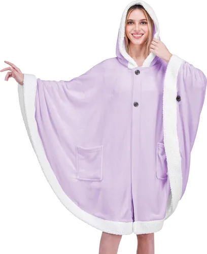 Miniatura 22 de PAVILIA Manta Vestible para Mujeres Adultas, Acogedora Manta Poncho Capa de Vellón de Felpa con Capucha, Chal Súper Suave, Manta Envolvente Angel
