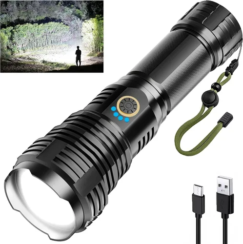 Sinvimes Linternas recargables de alto lúmenes, 12000LLED potente luz de flash súper brillante, 5 modos de zoom tácticas linternas de alta potencia,