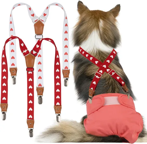 Pet Soft Tirantes para perras, 2 piezas de tirantes para pañales para perros, falda de vestido, pañales (corazones lindos, M/L)