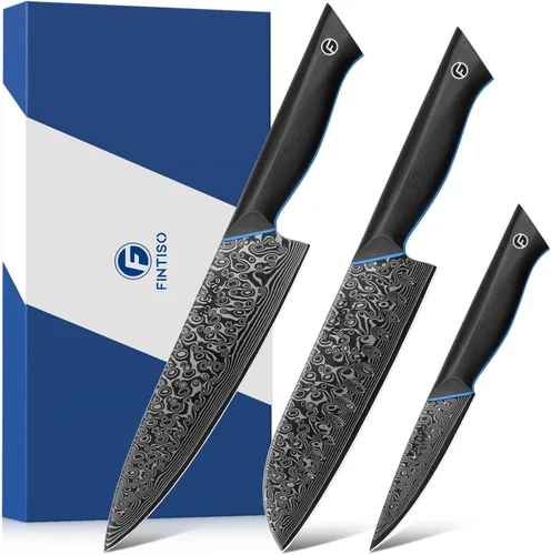 Juego de cuchillos de cocina de 3 piezas, juego de cuchillos de chef ultra afilados forjados de acero japonés de Damasco de 67 capas, juego de