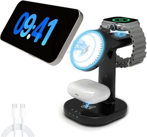 Estación de carga inalámbrica 3 en 1 para soporte de cargador Magsafe, cargador magnético de teléfono para iPhone, Apple Watch, para Airpods, para